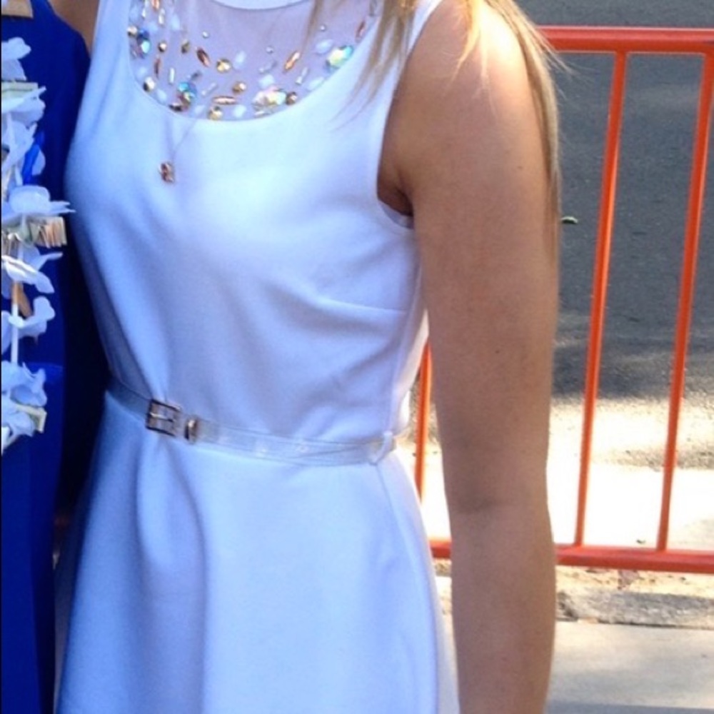 Forever 21 White Beaded Fit & Flare Dress Dress S